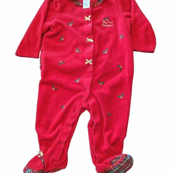 Baby Little Me Red Velvet Christmas Footsie, Size 9 Months - Picture 2 of 6